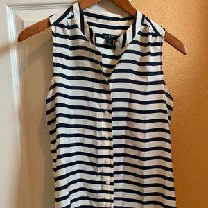 J.Crew Navy Blue White Striped Button Up Shirt 00